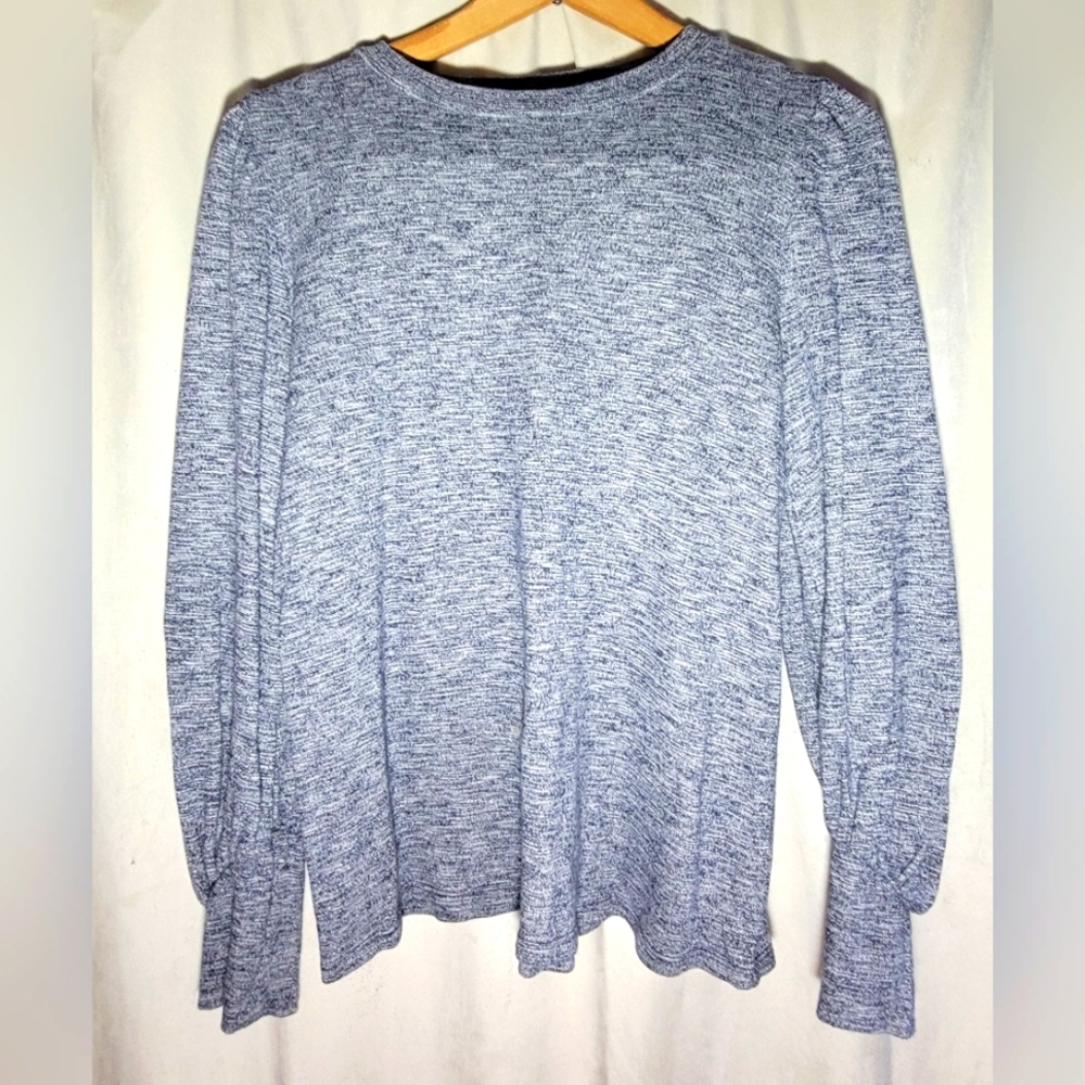 Loft Long Sleeve Light Weight Sweater Gathered Accent Sleeve Blue Gray Medium